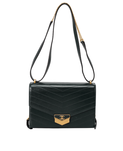 Chevron Medal Flap, &pound;1,600, Handbags, Blue, Leather, Front view